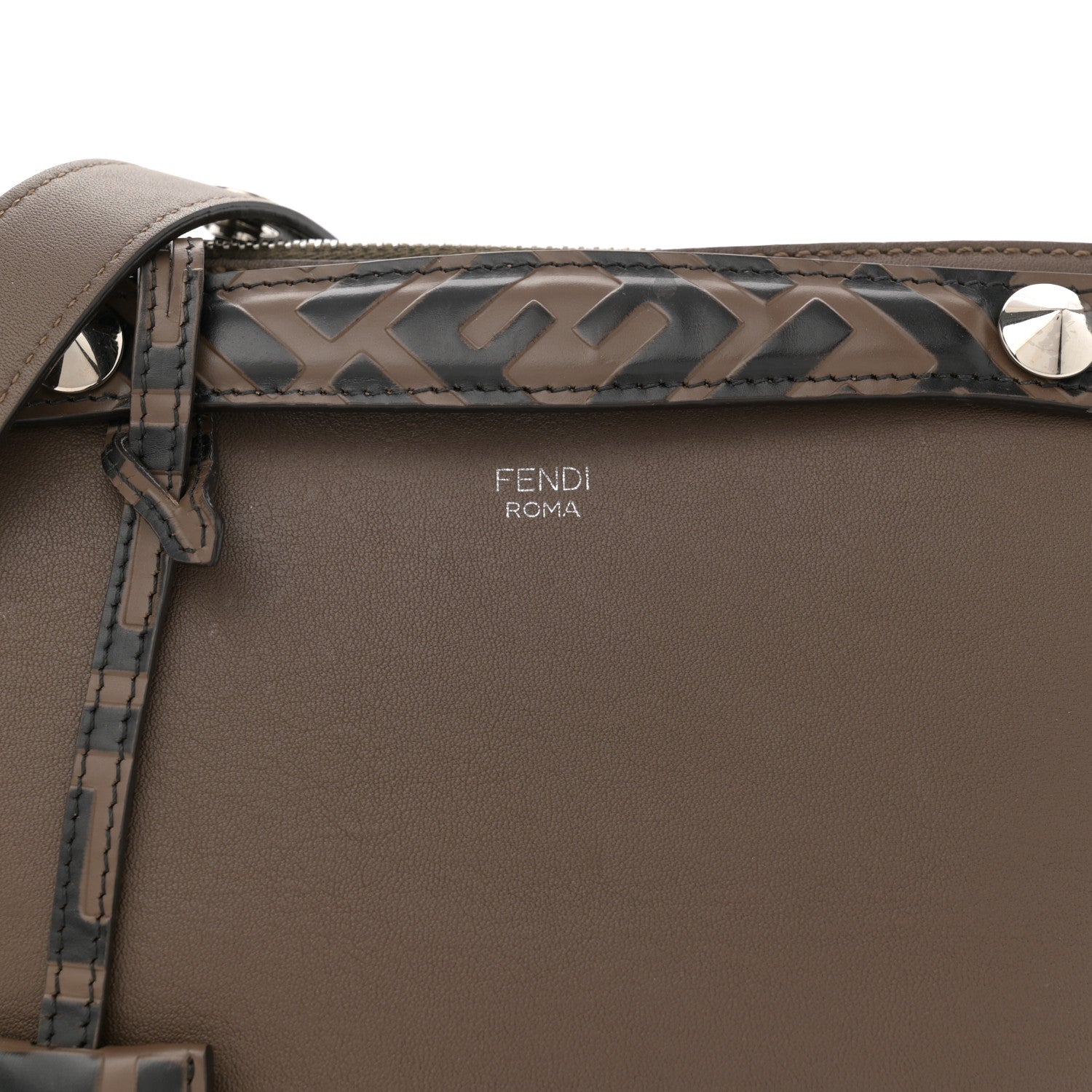Fendi Vitello Dolce Bi-Color FF 1974 Embossed Medium By The Way Boston Bag Maya Black 8 of 13