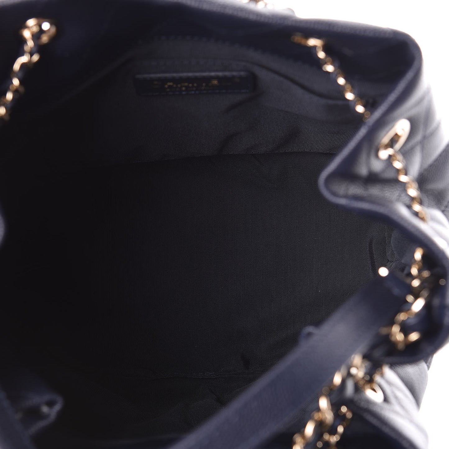 Caviar Quilted Rolled Up Bucket Drawstring Bag Navy
