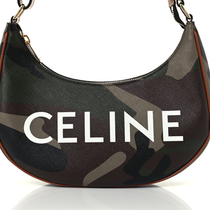 Celine Canvas Calfskin Camouflage Ava Logo Triomphe Shoulder Bag Khaki 9 of 11