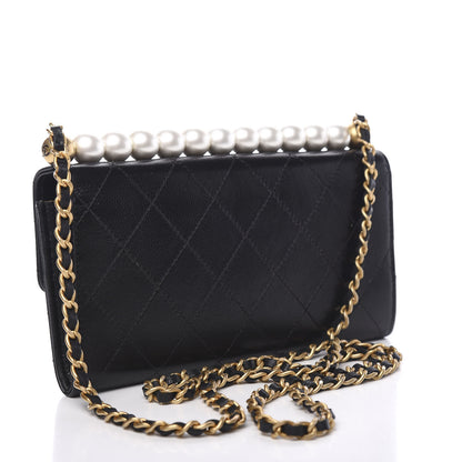 Chanel Goatskin Quilted Chic Pearls Clutch With Chain Black 2 of 11