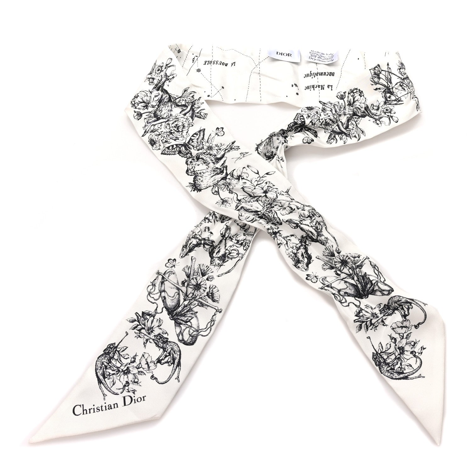 Christian Dior Silk Zodiac Mitzah Scarf White Black 1 of 3