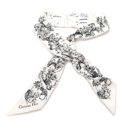 Christian Dior Silk Zodiac Mitzah Scarf White Black 1 of 3