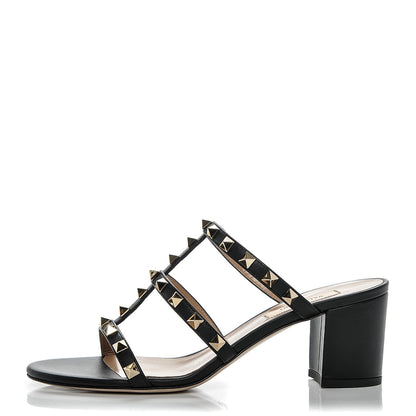 Valentino Garavani Calfskin Rockstud 60mm Caged Slide Sandals 37 Black 1 of 8