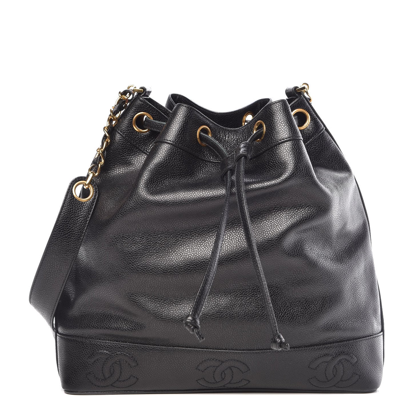 Caviar CC Drawstring Shoulder Bag Black