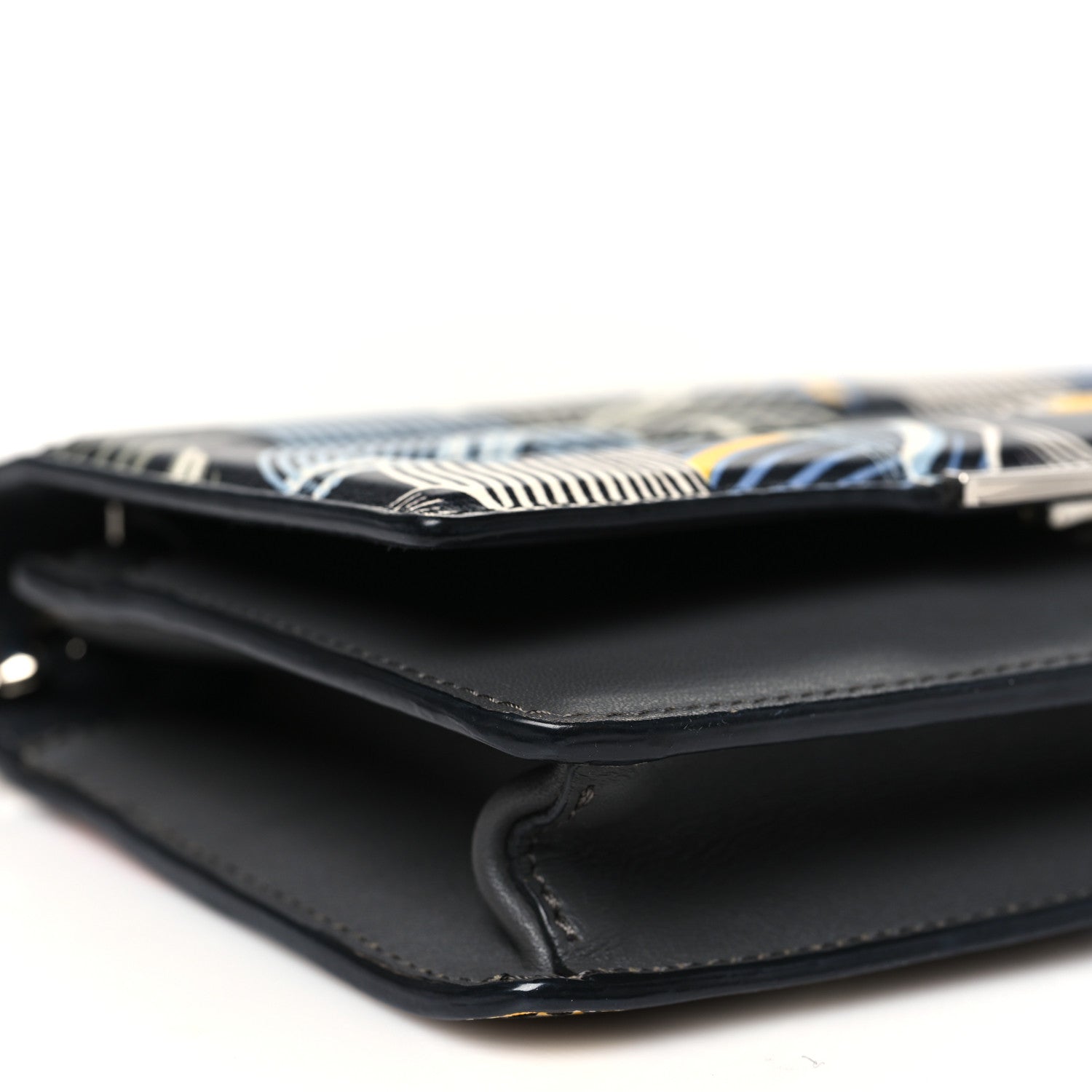 Fendi Calfskin Orchid Flamingo Tube Wallet on Chain Black Multicolor 9 of 10
