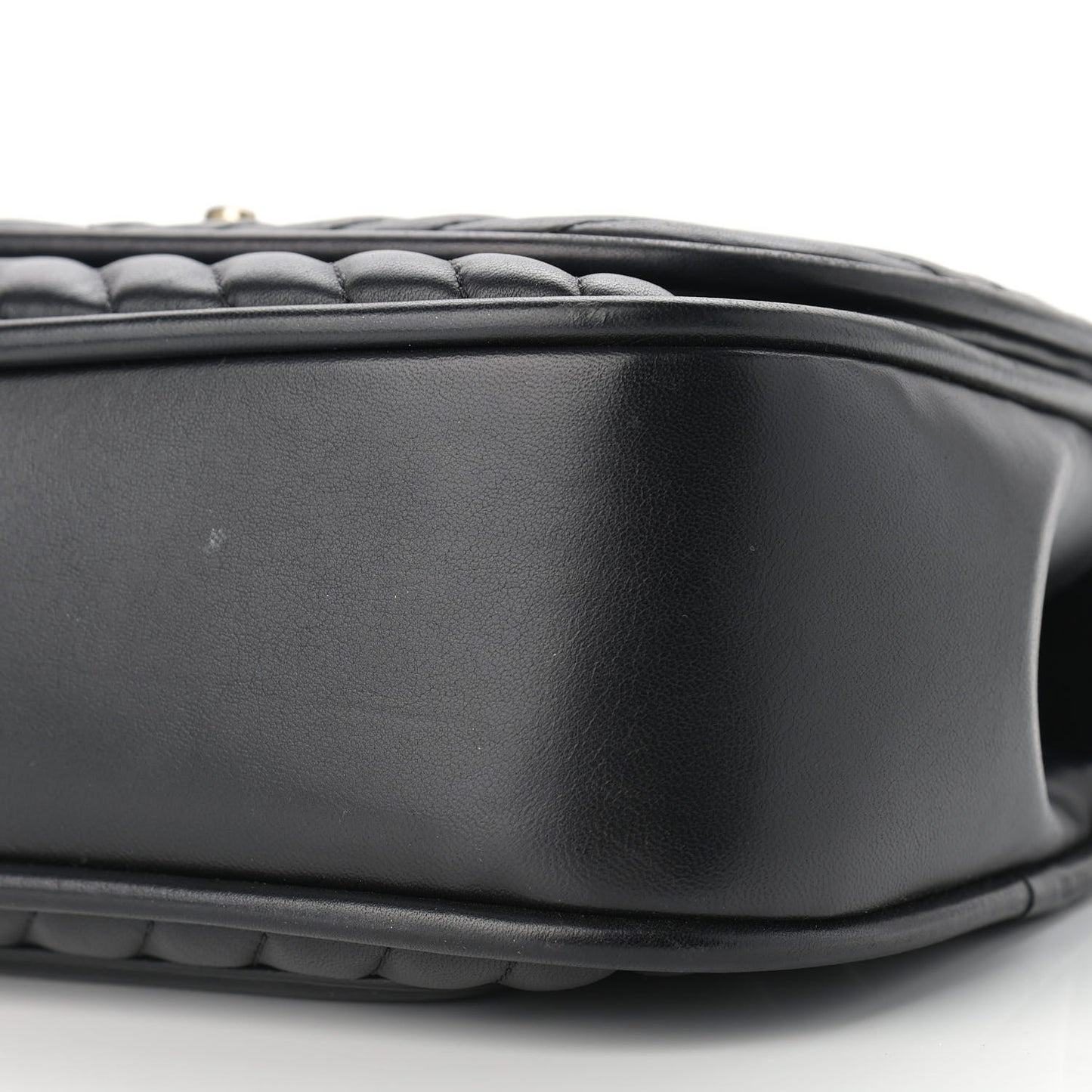 Lambskin Reverse Chevron Quilted Round Top Handle Flap Black