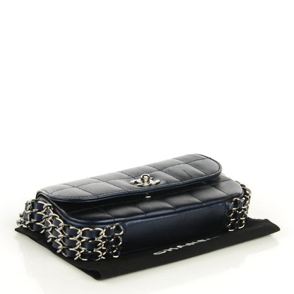 Chanel Metallic Lambskin Quilted Chocolate Bar 3 Chain Flap Navy 5 of 9