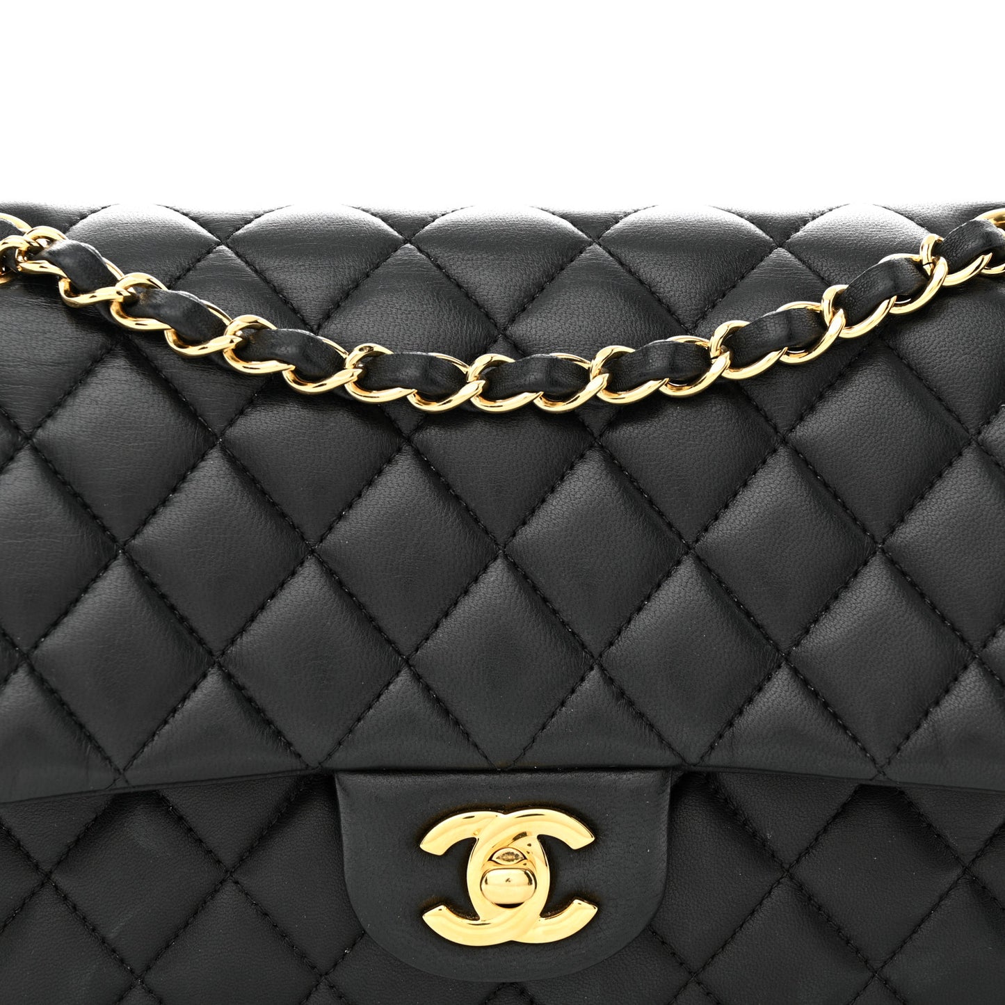 Lambskin Quilted Medium Double Flap Black