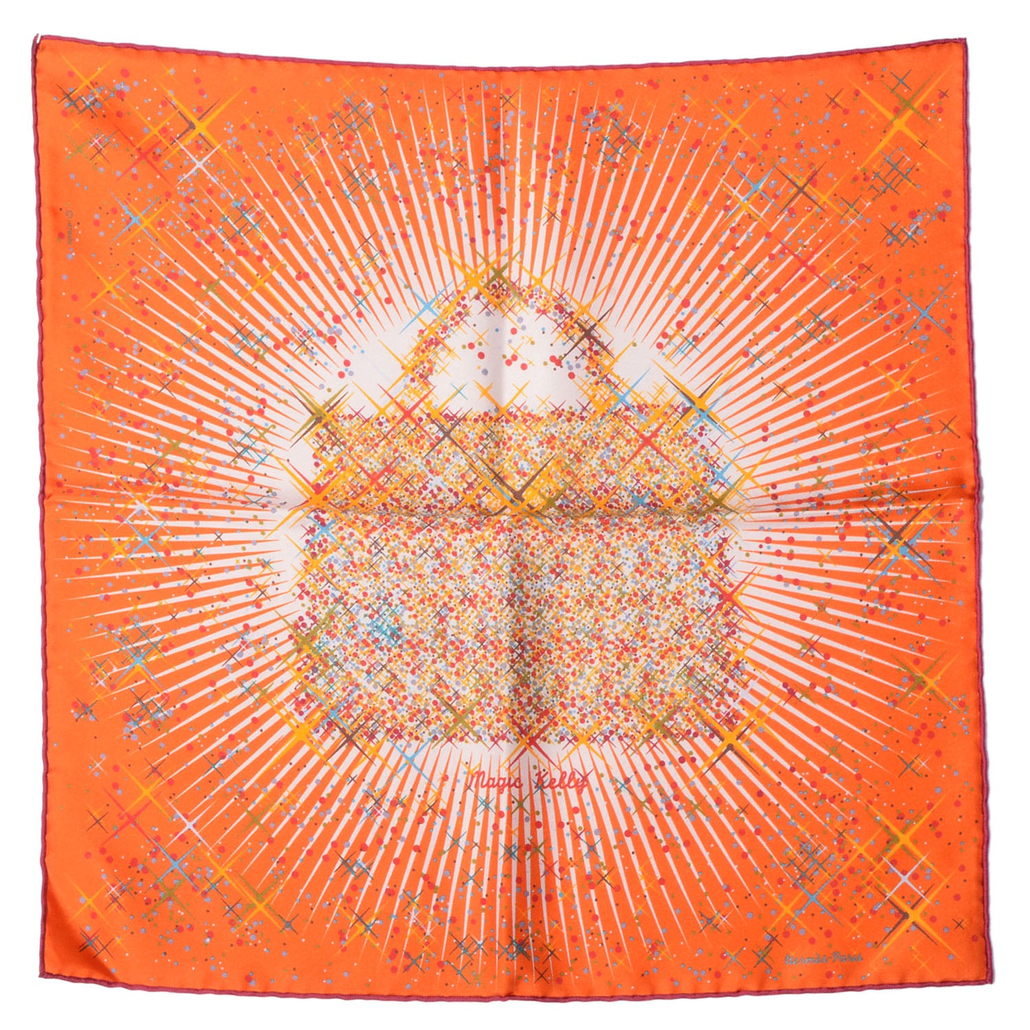 Hermes Silk Magic Kelly Pocket Square Capucine Nacre Rouge 2 of 6