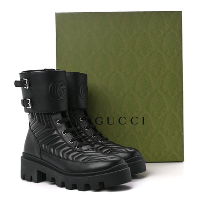 Gucci Nappa Frances GG Matelasse Platform Combat Boots 39.5 Black 9 of 9