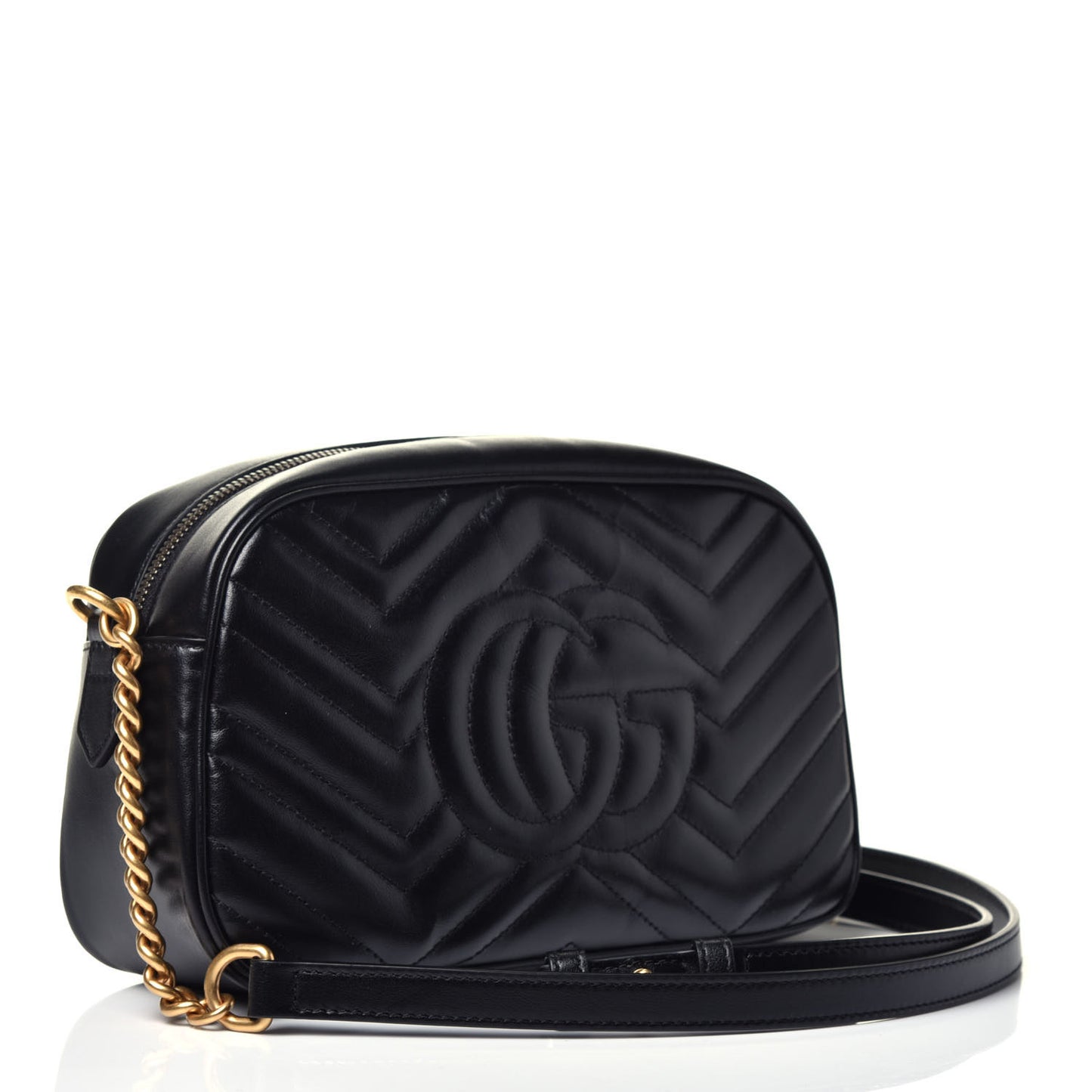 Calfskin Matelasse Small GG Marmont Chain Shoulder Bag Black