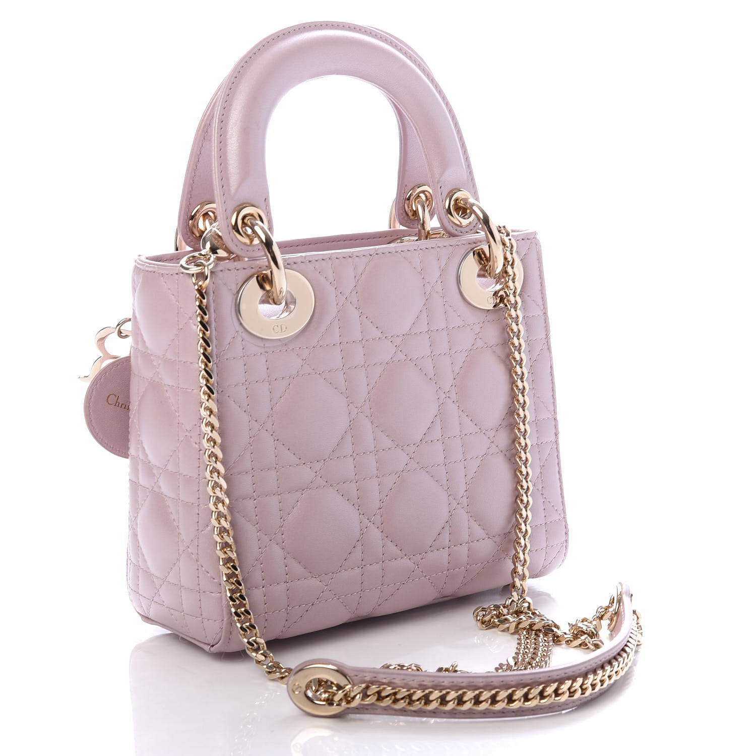 Christian Dior Metallic Lambskin Cannage Mini Lady Dior Lotus 3 of 10