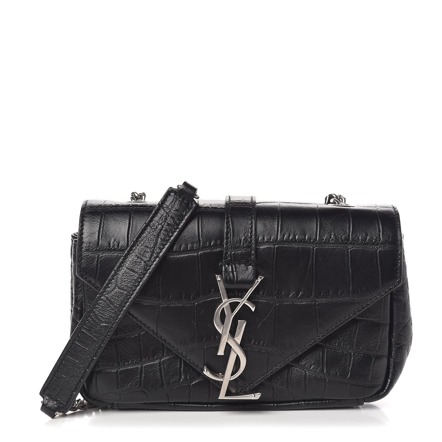 Calfskin Crocodile Embossed Baby Monogram Classic Chain Bag Black
