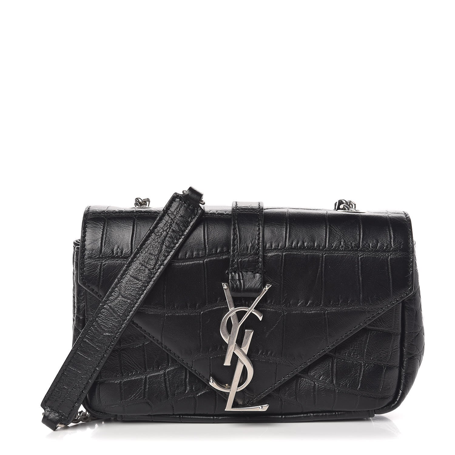 Saint Laurent Calfskin Crocodile Embossed Baby Monogram Classic Chain Bag Black 1 of 9