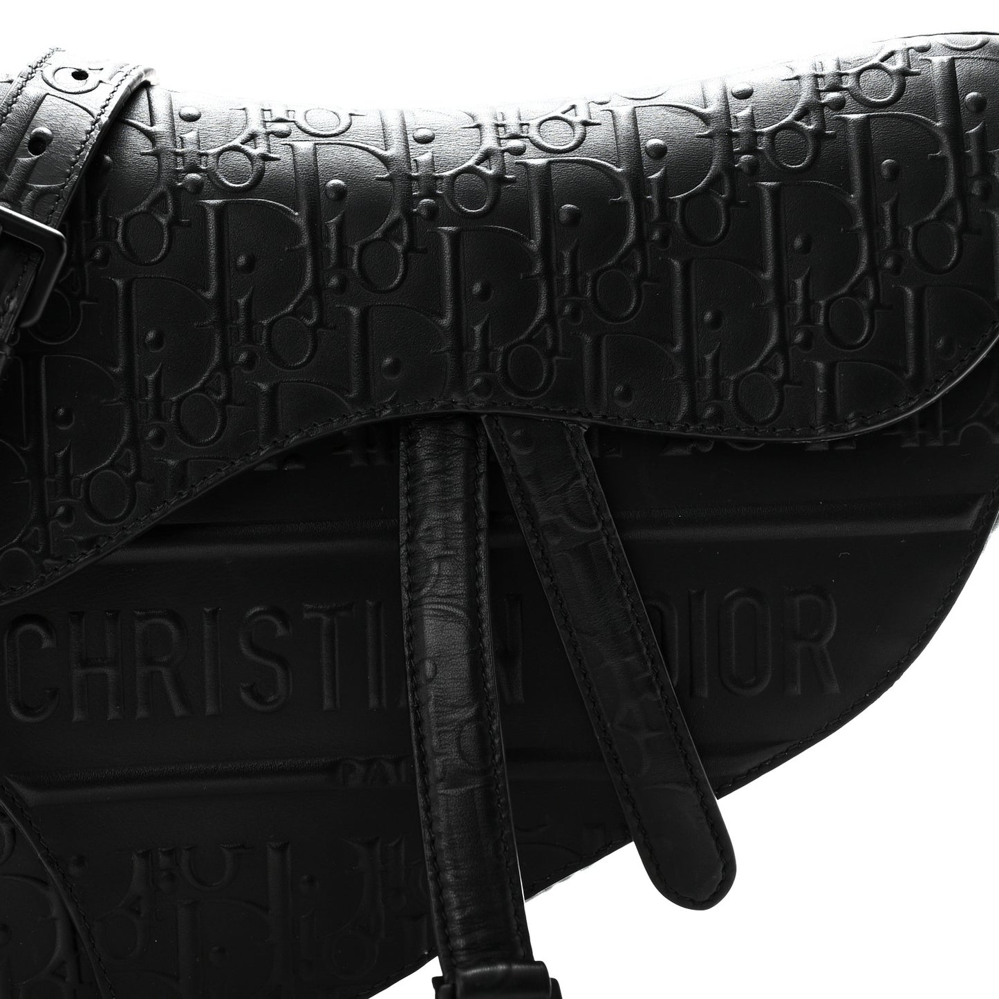 Calfskin Embossed Oblique Saddle Bag With Strap Black