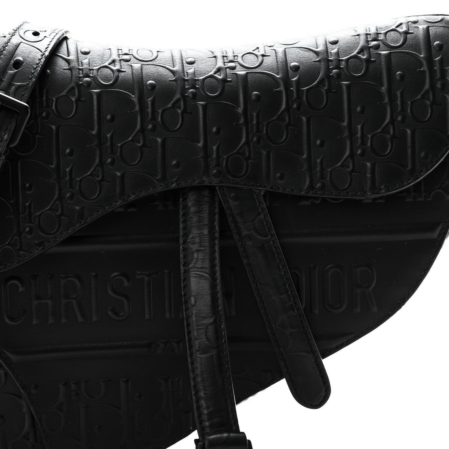 Christian Dior Calfskin Embossed Oblique Saddle Bag With Strap Black 8 of 10