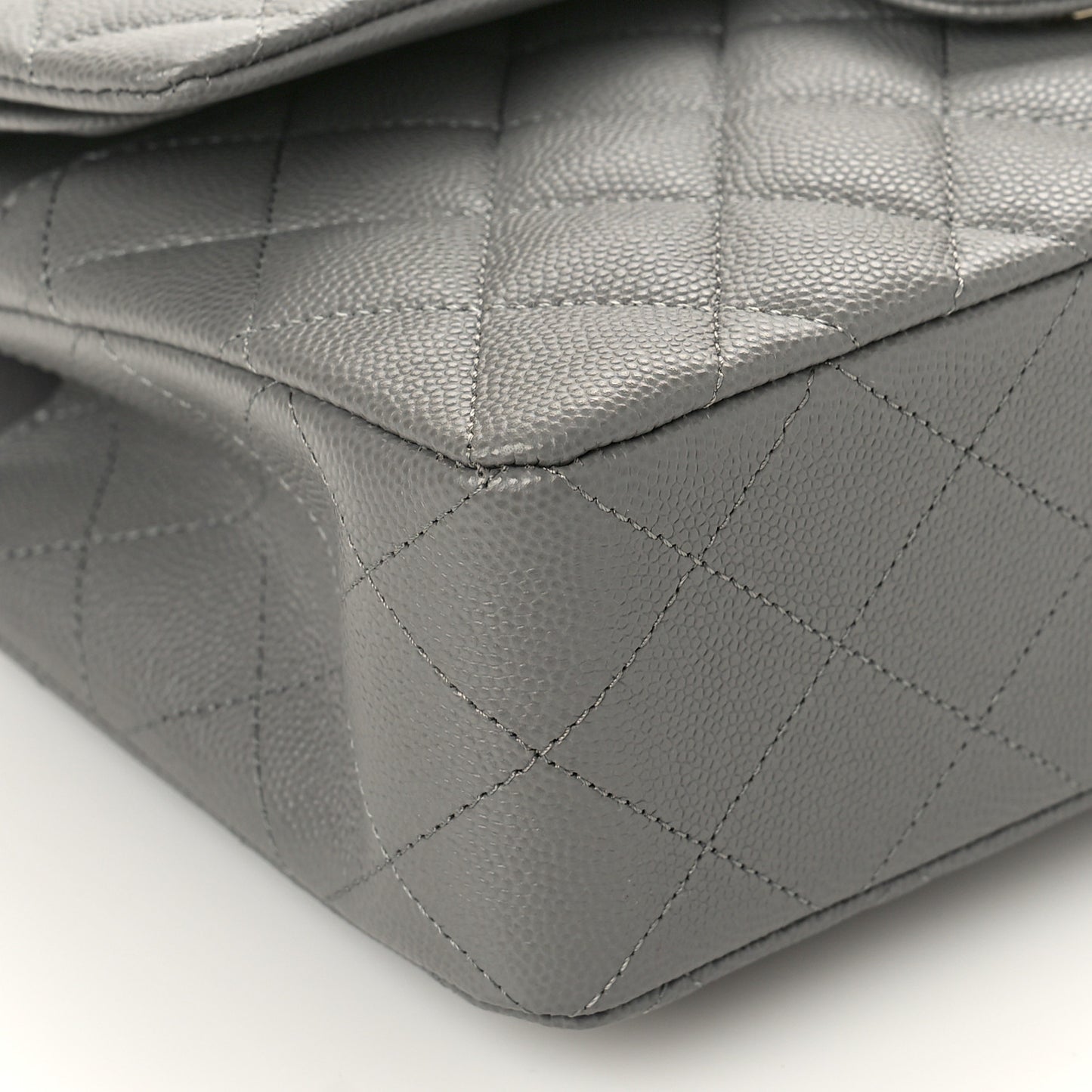 Caviar Quilted Small Double Flap Grey