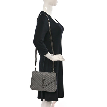 Saint Laurent Sheepskin Matelasse Chevron Monogram Medium College Bag Granite 2 of 16