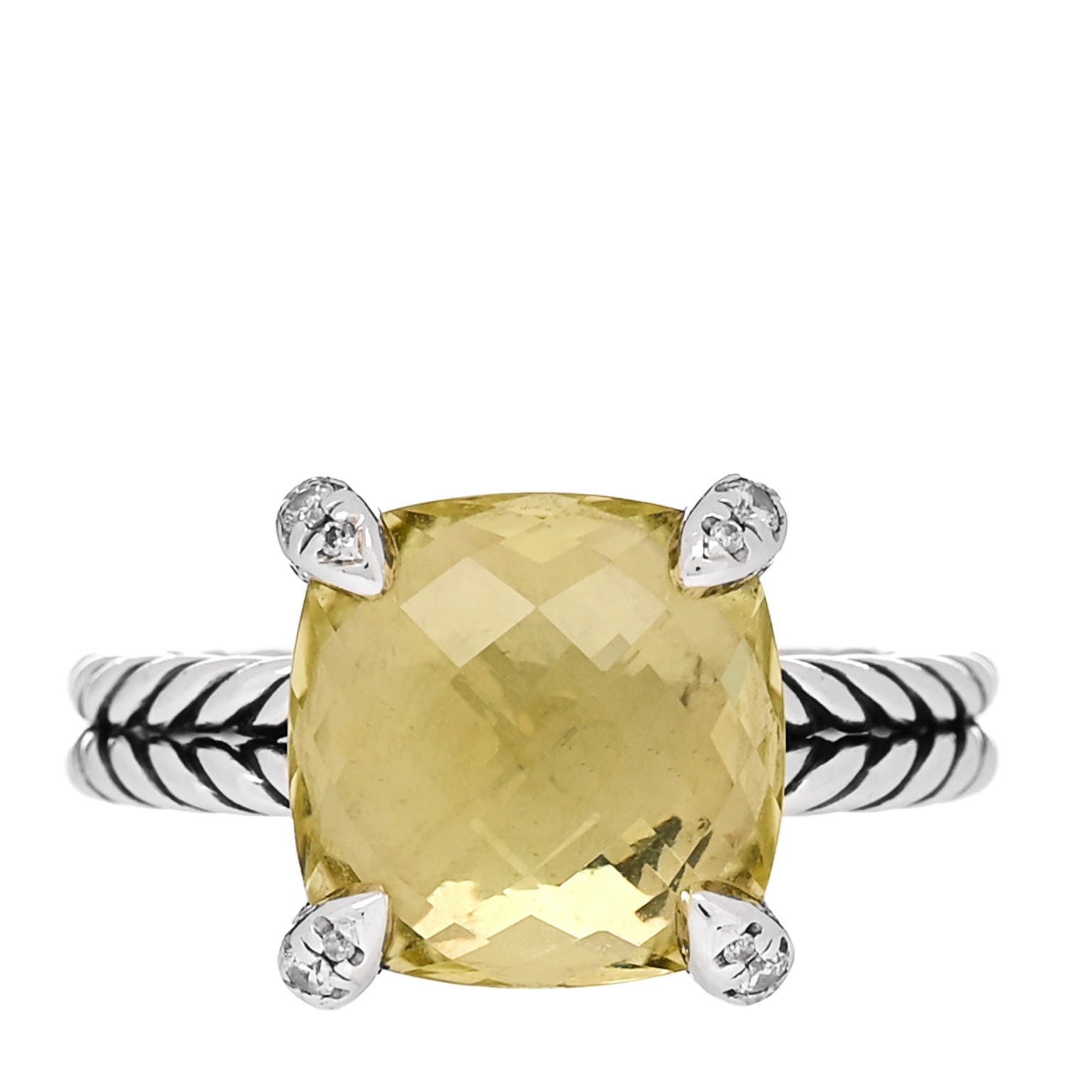 David Yurman Sterling Silver Diamond Lemon Citrine 11mm Chatelaine Ring 54 7 1 of 5