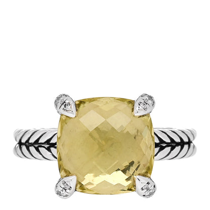 David Yurman Sterling Silver Diamond Lemon Citrine 11mm Chatelaine Ring 54 7 1 of 5