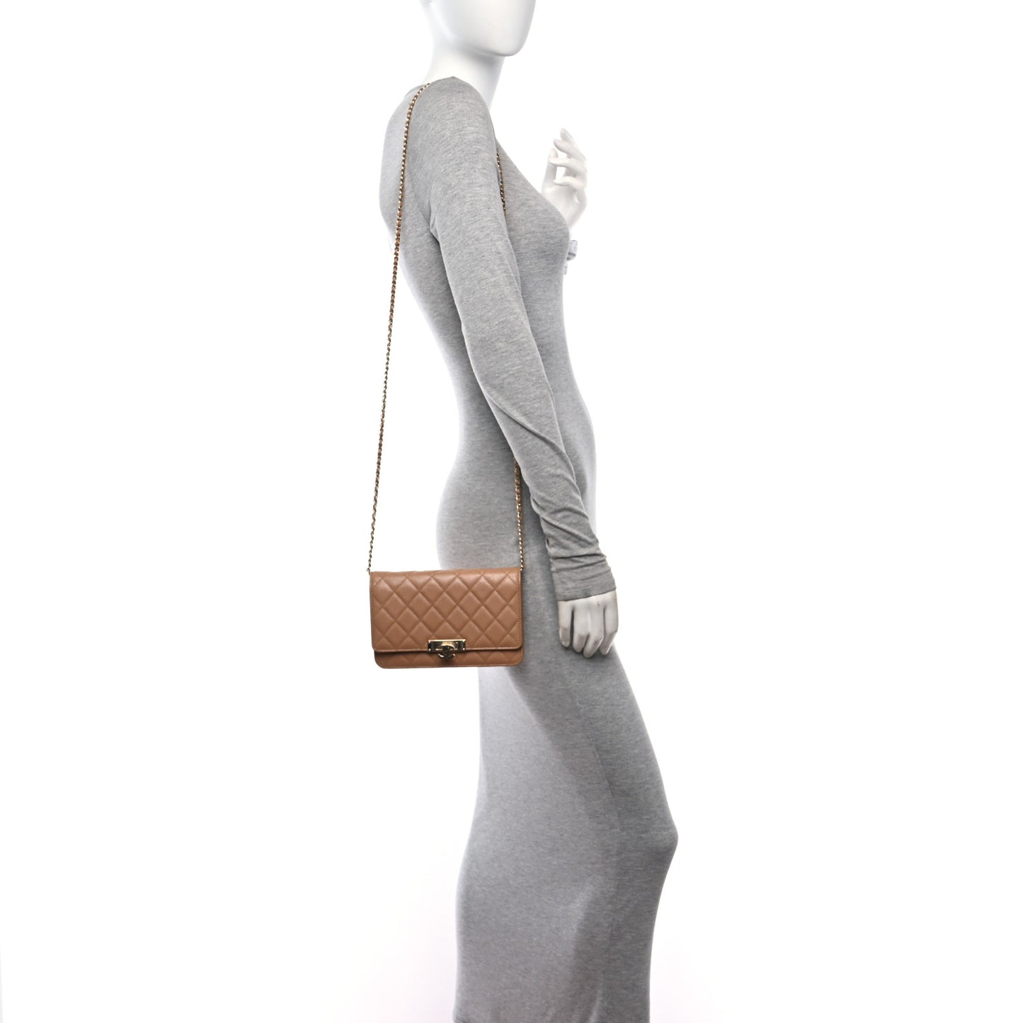 Caviar Quilted Golden Class Wallet On Chain WOC Beige