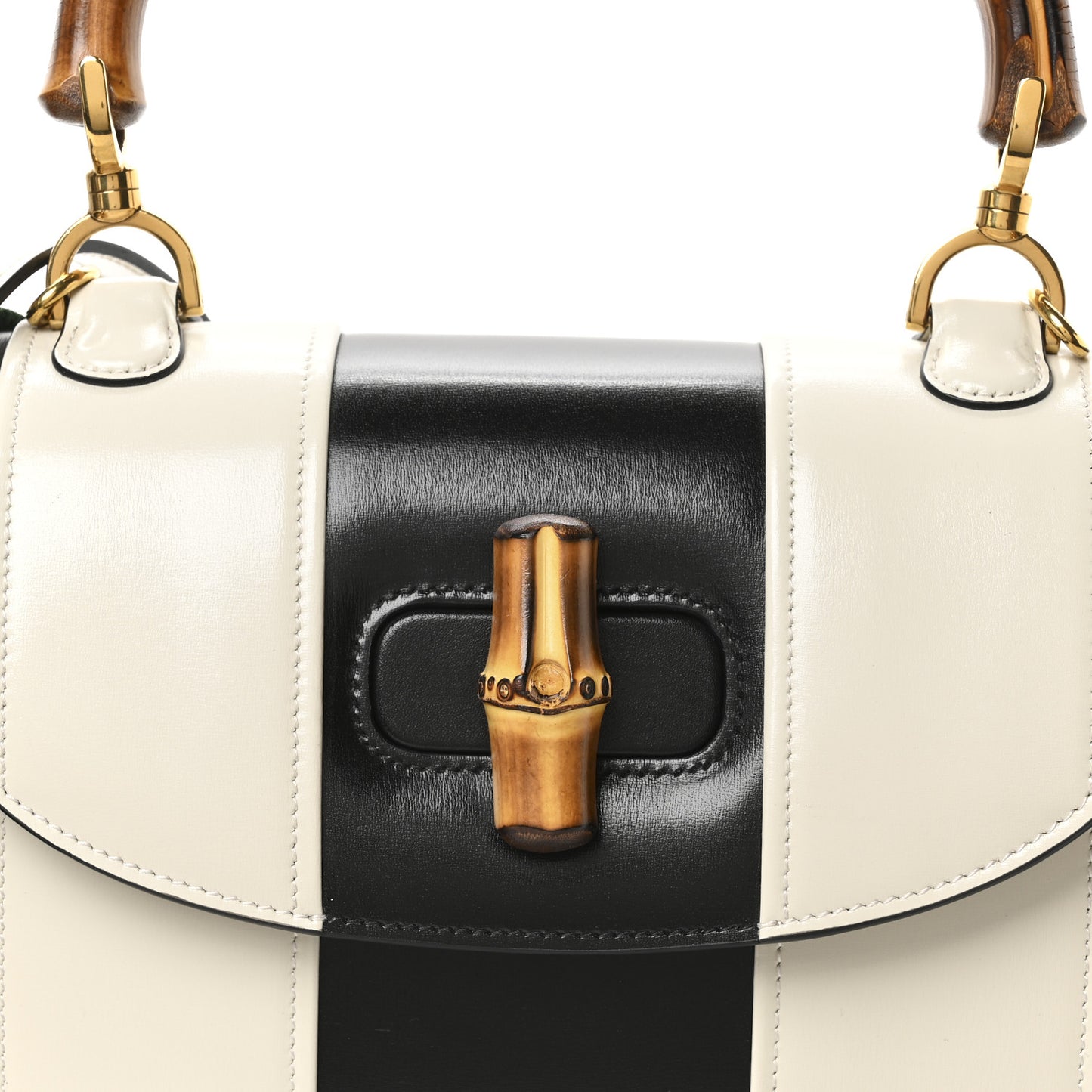Boarded Dyana Lux Calfskin Web Monochrome Medium Bamboo 1947 Top Handle Bag Black White