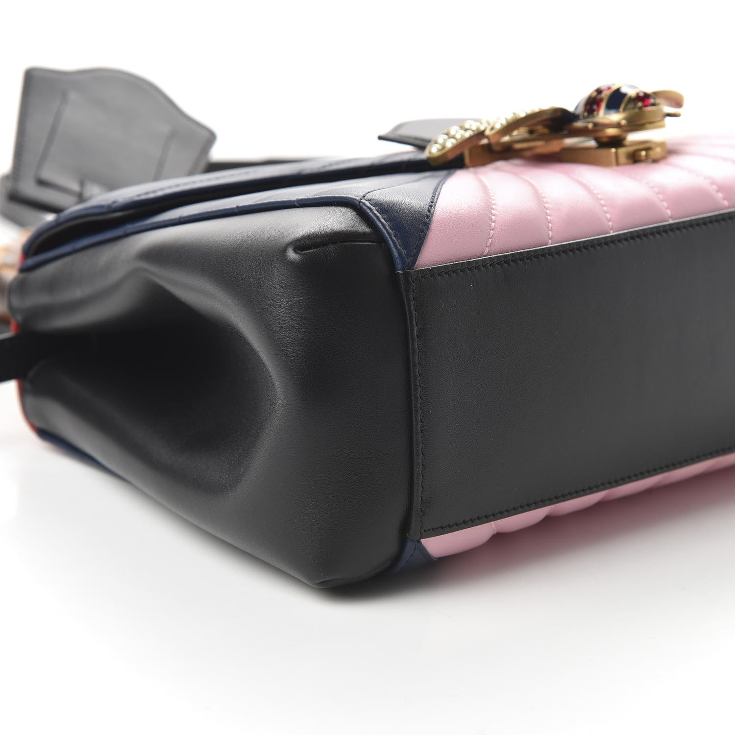 Gucci Calfskin Bamboo Trapuntata Queen Margaret Top Handle Bag Blue Agata Hibiscus Red Mystic White Sugar Pink 6 of 10