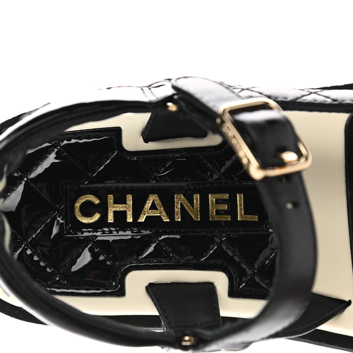 Chanel Lambskin Logo Platform Sandals 35 Black White 7 of 9
