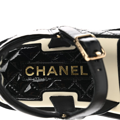 Chanel Lambskin Logo Platform Sandals 35 Black White 7 of 9
