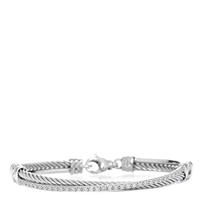 David Yurman Sterling Silver Diamond 3mm Crossover Bracelet 1 of 5