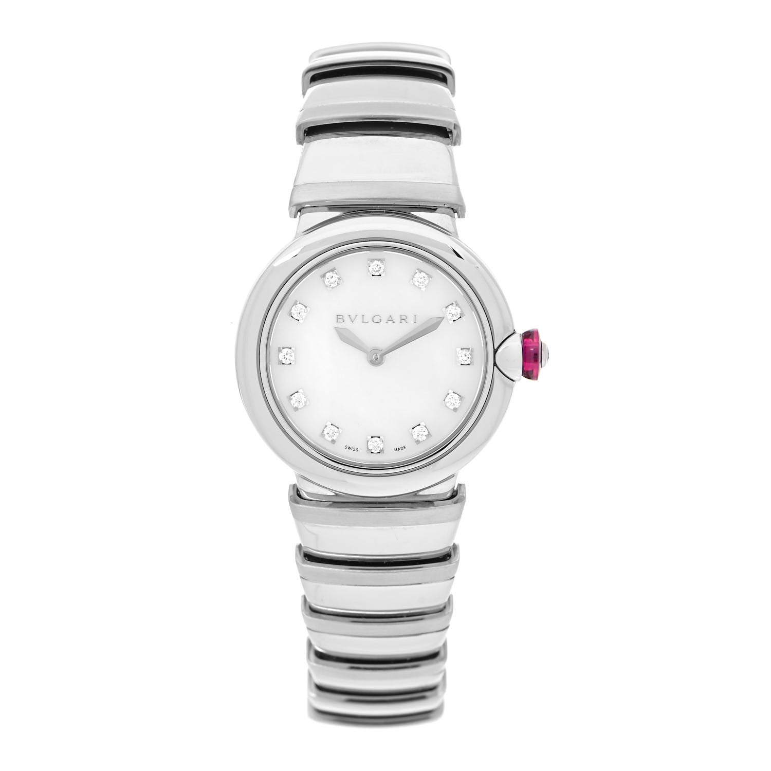 Bulgari Stainless Steel Mother of Pearl Diamond 33mm LVCEA Quartz Watch 1 of 4