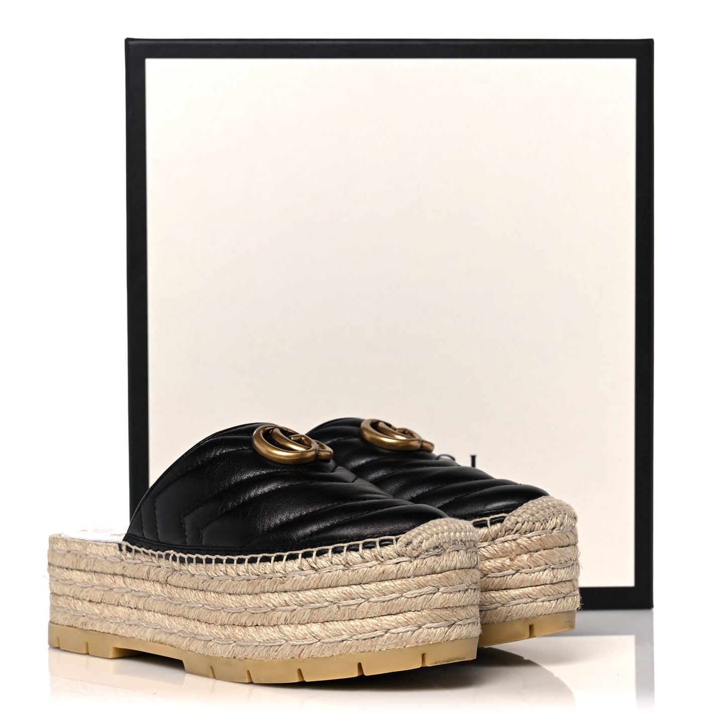 Nappa Matelasse GG Marmont Platform Espadrille Slippers 36 Black