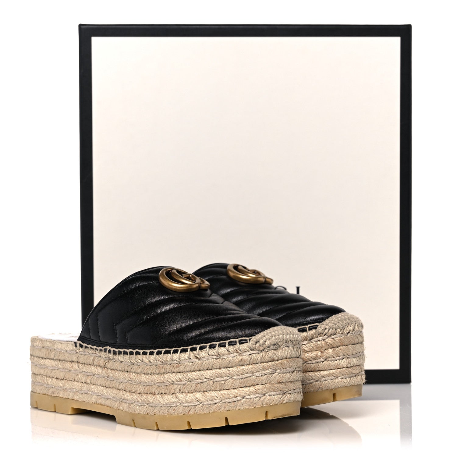 Gucci Nappa Matelasse GG Marmont Platform Espadrille Slippers 36 Black 9 of 9