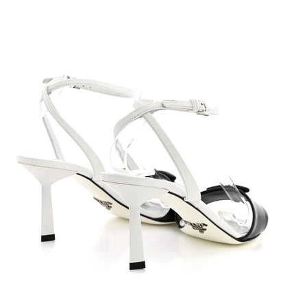 Prada Spazzolato Metal Triangle Logo Ankle Strap 100mm Sandals 36.5 Black White 5 of 10