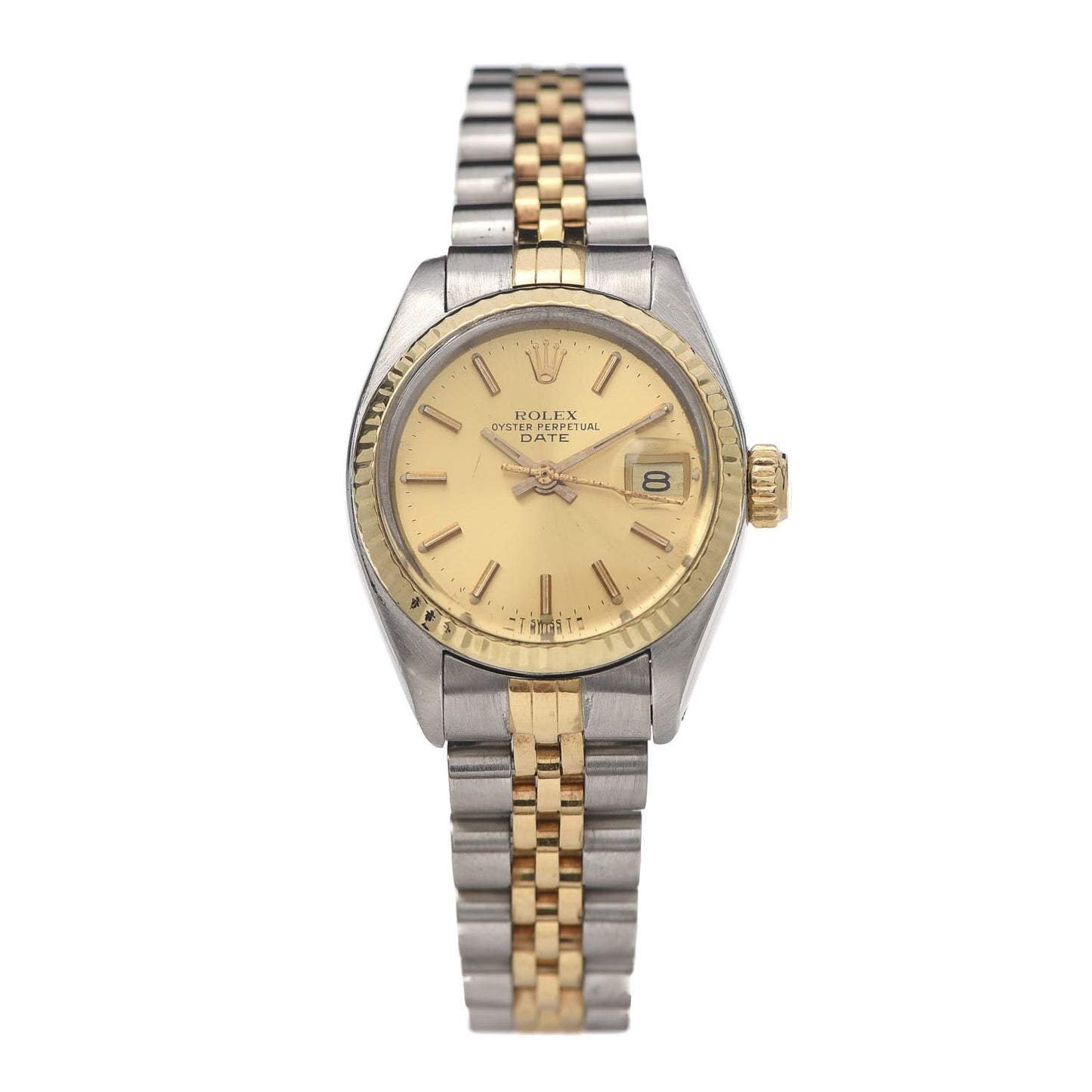 Stainless Steel 18K Yellow Gold 26mm Oyster Perpetual Date Watch Champagne 6917