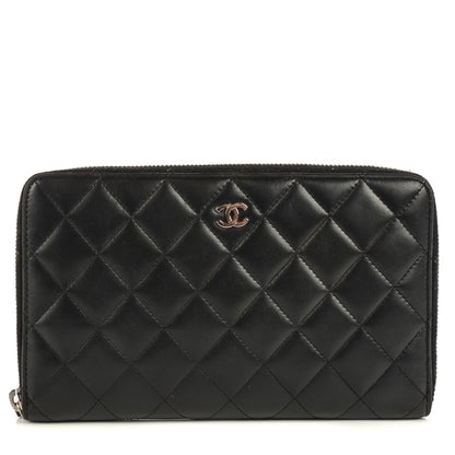 Chanel Lambskin Quilted Large Zip Around Organizer Wallet Black 1 of 8