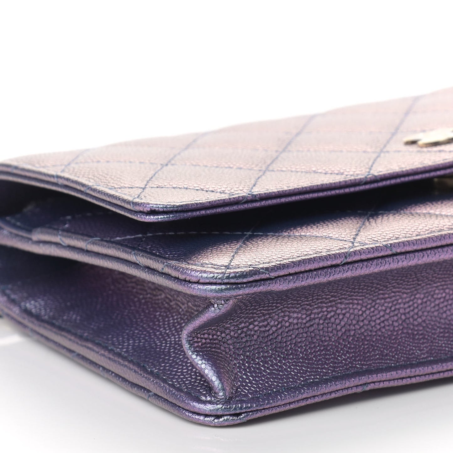 Iridescent Caviar Quilted Wallet On Chain WOC Dark Blue