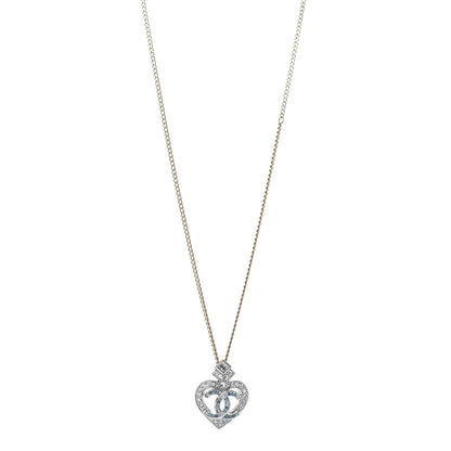 Chanel Crystal Heart CC Pendant Necklace Gold Silver Blue 4 of 5