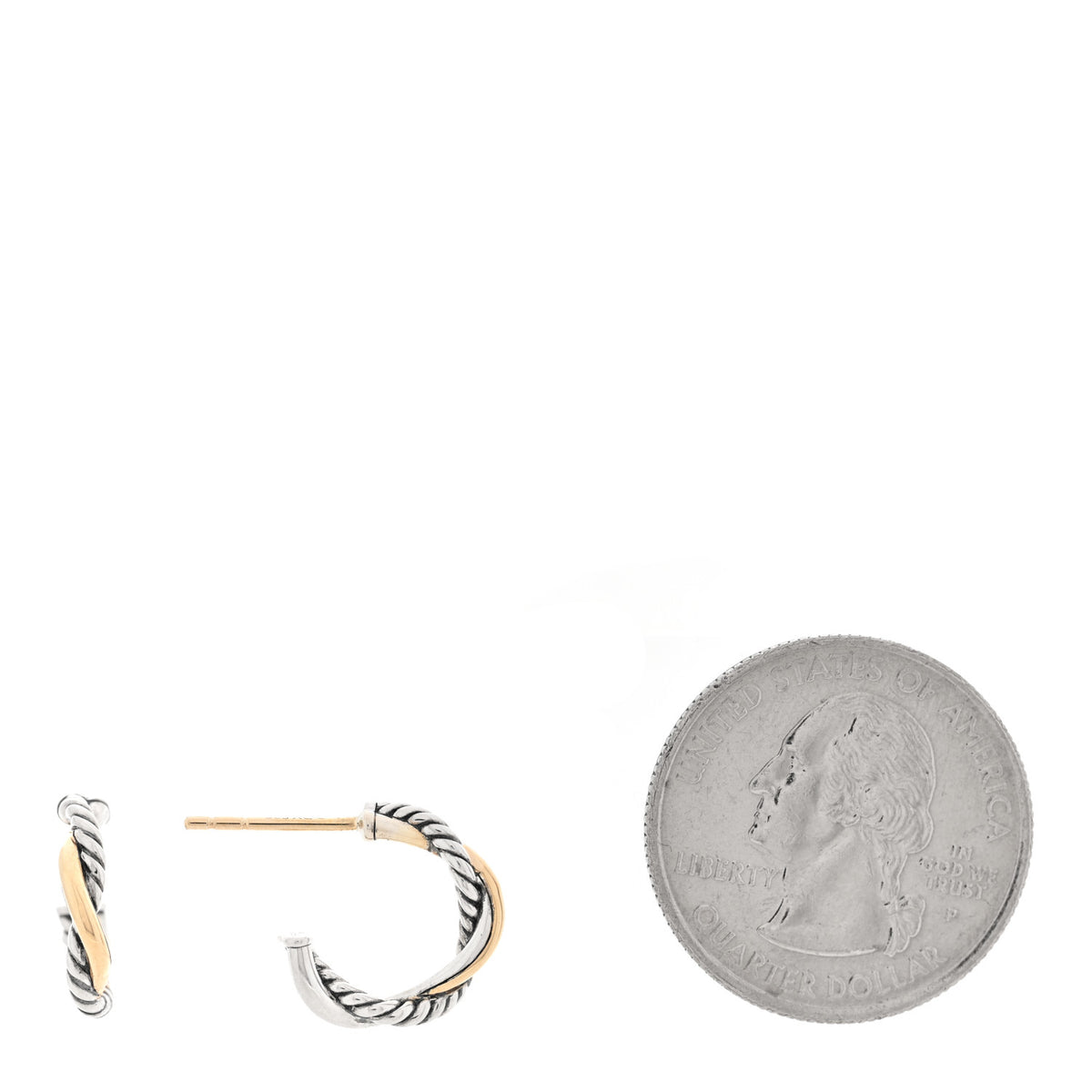 David Yurman Sterling Silver 14K Yellow Gold 3mm Petite Infinity Huggie Hoop Earrings 2 of 4
