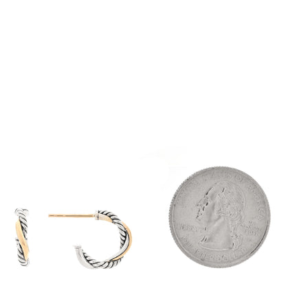 David Yurman Sterling Silver 14K Yellow Gold 3mm Petite Infinity Huggie Hoop Earrings 2 of 4