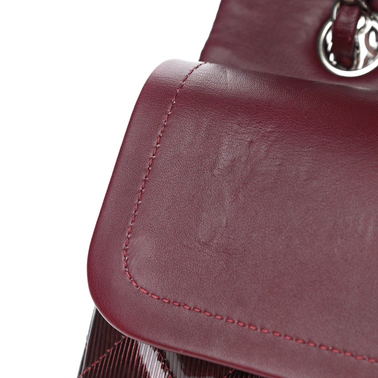 Chanel Striated Patent Quilted Medium Double Flap Burgundy 5 of 6