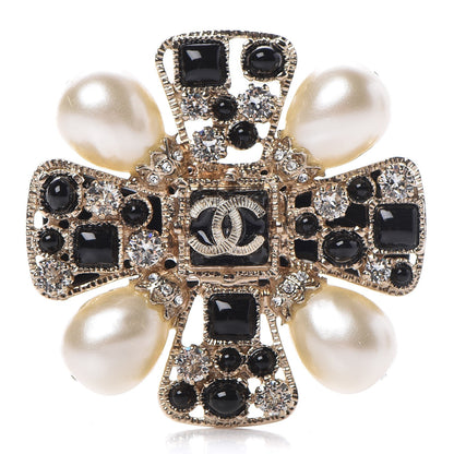 Chanel Gripoix Poured Glass Crystal Pearl Brooch Black Gold 1 of 5
