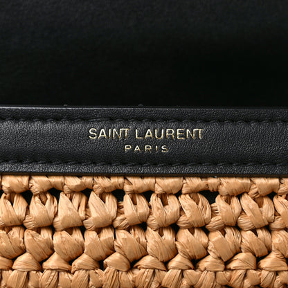 Saint Laurent Raffia Calfskin Mini Classic Monogram Cassandra Top Handle Black Natural 7 of 9