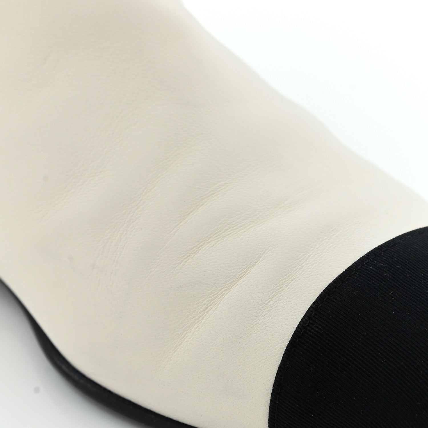 Chanel Lambskin Grosgrain Fold Over Logo Cap Toe Boots 38 Ivory Black 9 of 12
