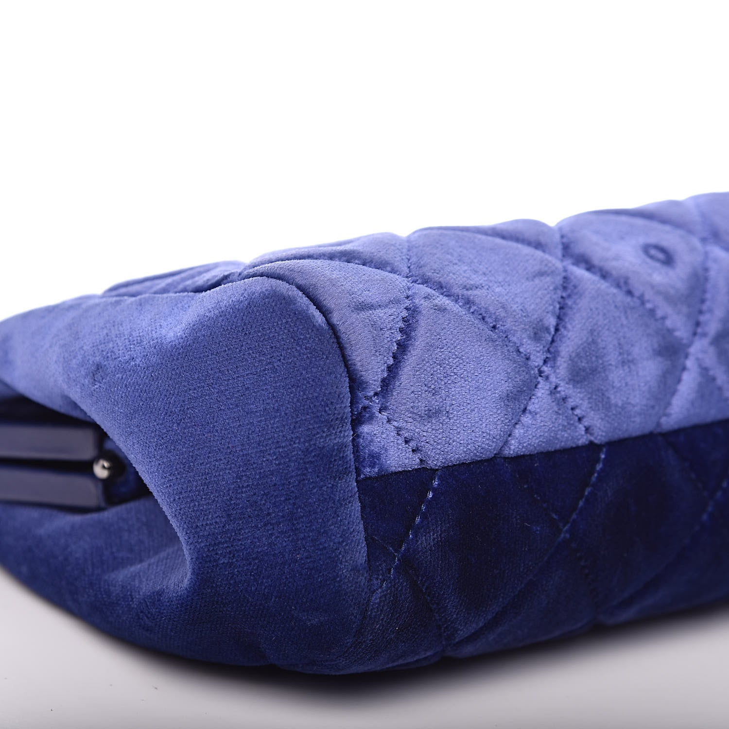 Chanel Velvet Quilted Kiss Lock Evening Bag Blue 8 of 12