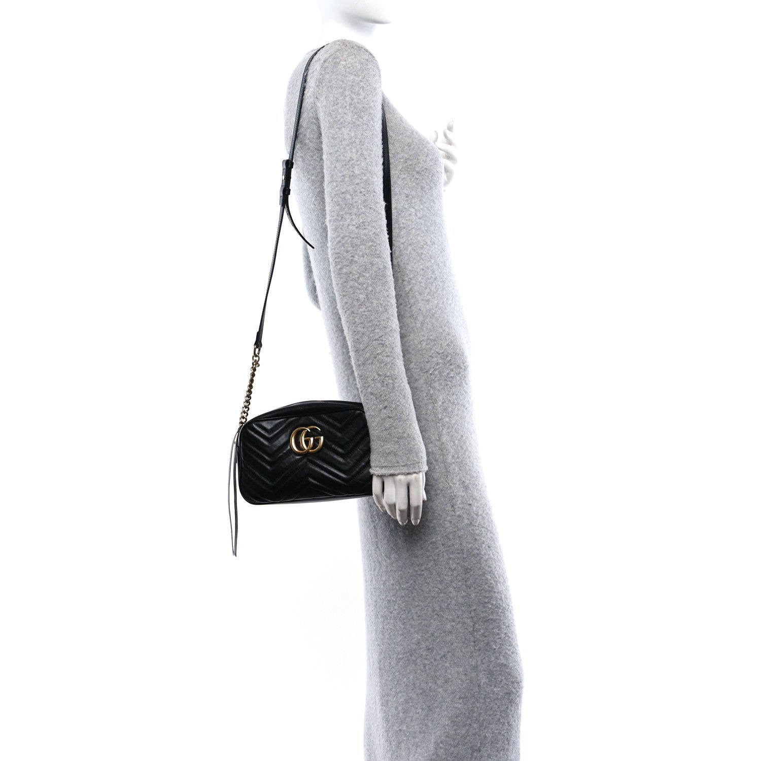 Gucci Calfskin Matelasse Small GG Marmont Chain Shoulder Bag Black 2 of 11
