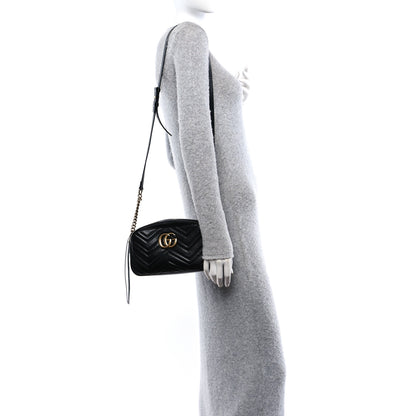Gucci Calfskin Matelasse Small GG Marmont Chain Shoulder Bag Black 2 of 11