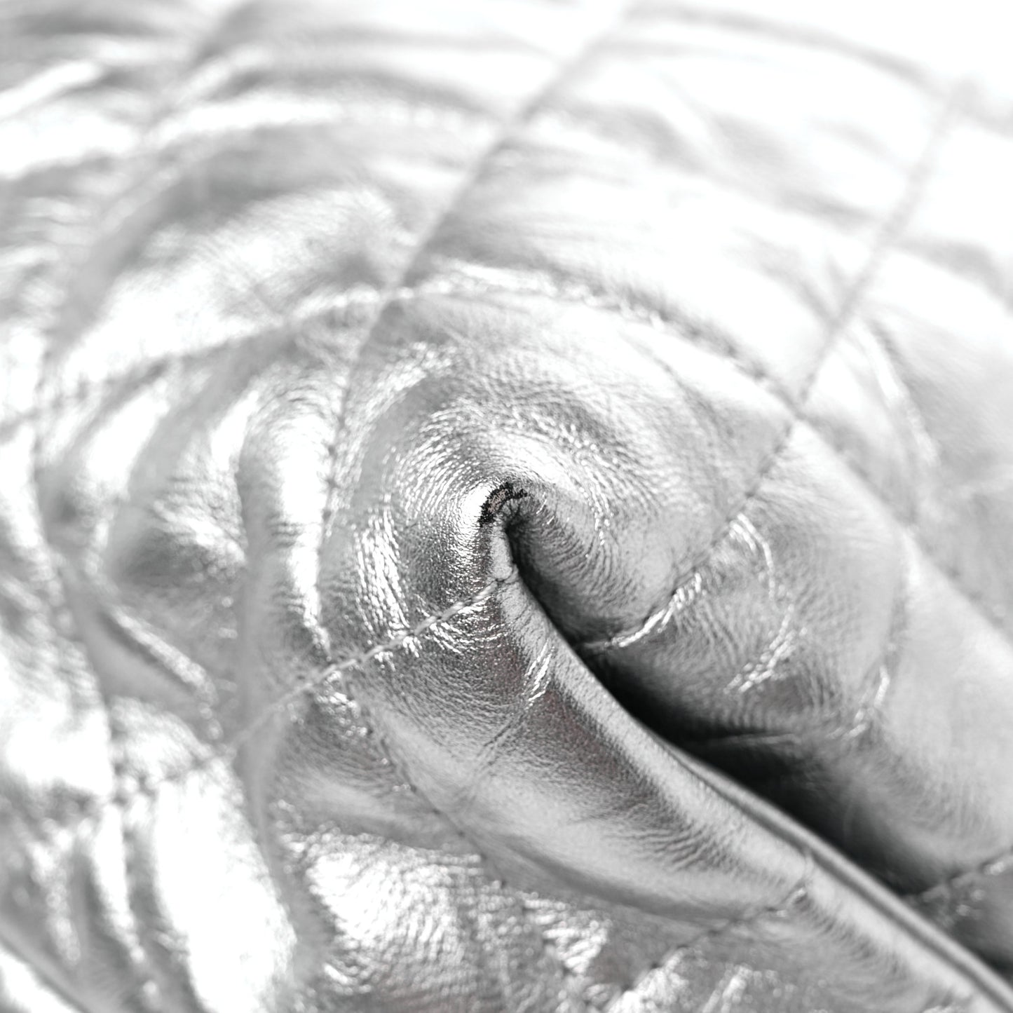 Metallic Crackled Calfskin Quilted Large Big Bang Hobo Silver