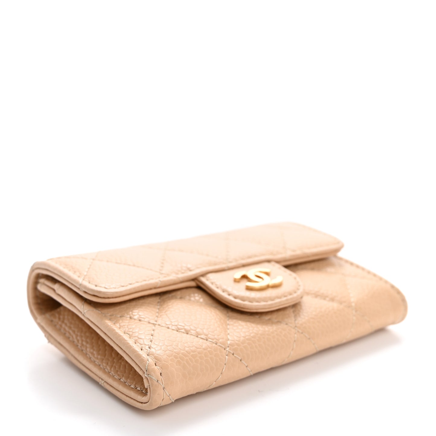 Caviar Quilted Flap Card Holder Wallet Beige