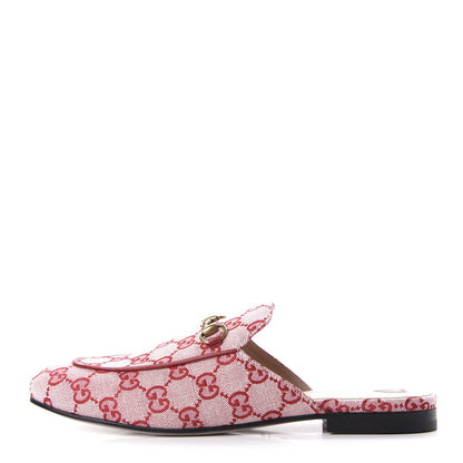 Gucci Canvas GG Monogram Horsebit Womens Princetown Slippers 40 Gardenia Hibiscus Red 1 of 10